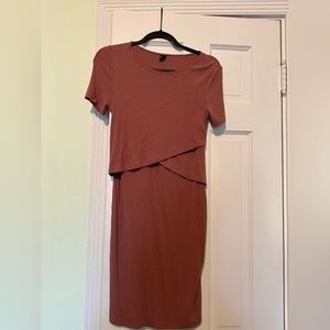 Medium Dusty Pink Maternity Rib-knit Bodycon Dress